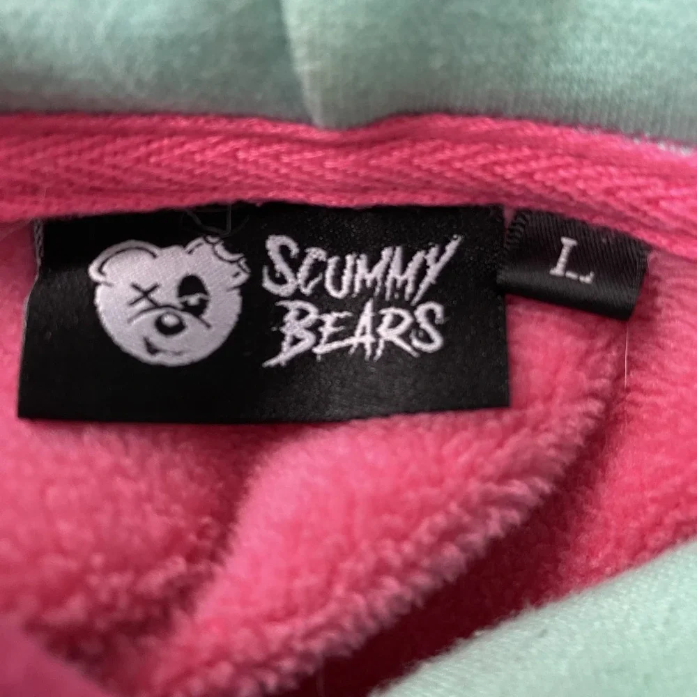 Scummy Bears Hoodie Mens Large Pink Teal Graphic Pullover Fleece Horror Art - Picture 13 of 16